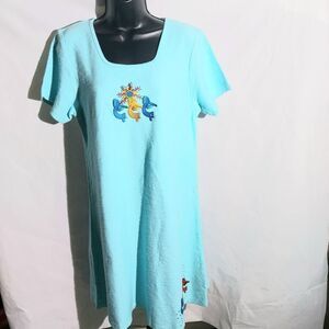 Kokopelli short sleeve aqua shift dress size small